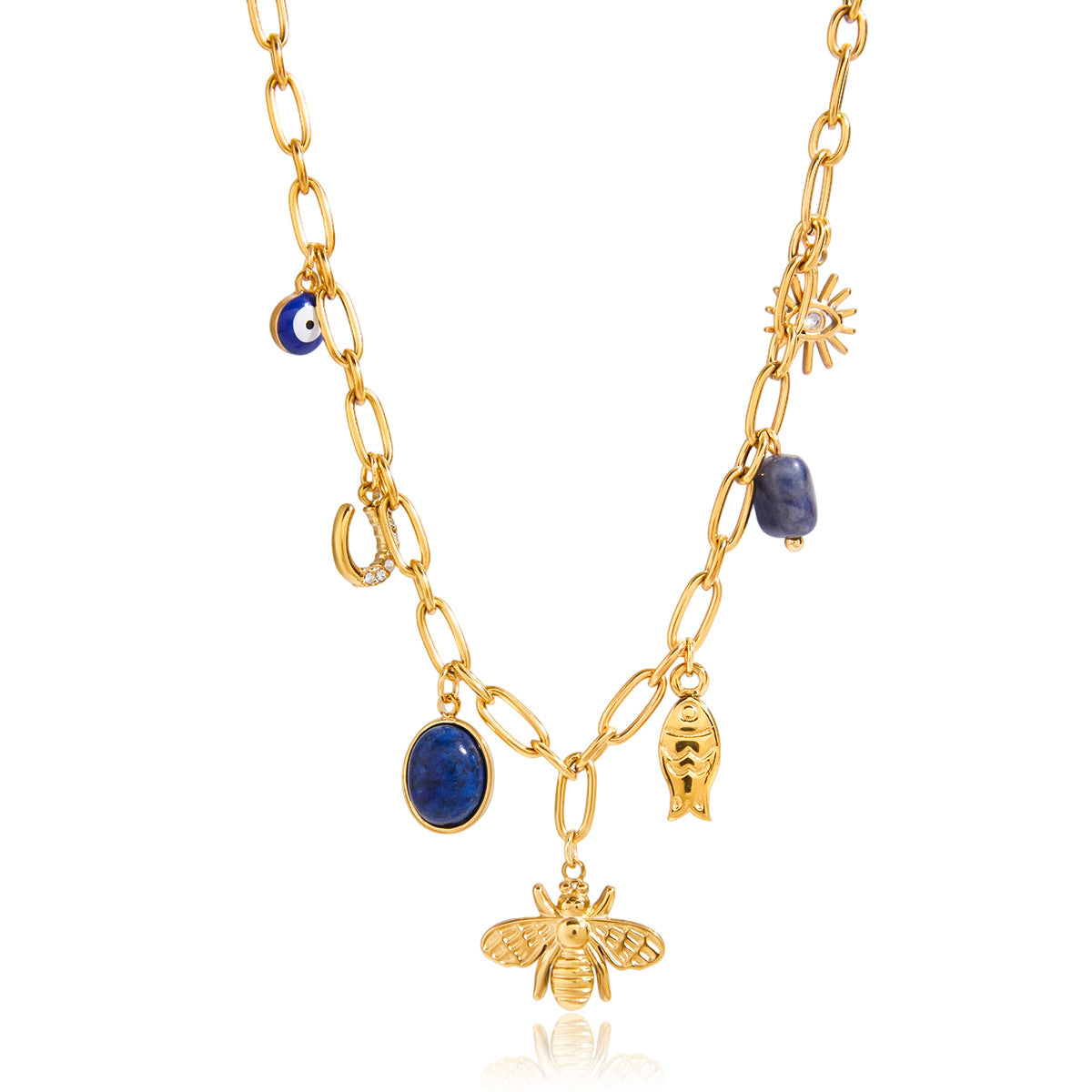 Collana da donna con ciondolo a forma di ape, in acciaio al titanio, con finitura galvanizzata, stile minimalista