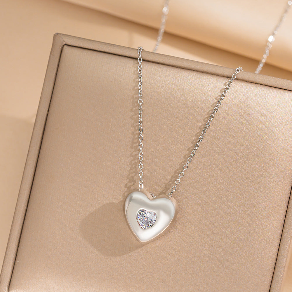 Minimalist Elegant Heart Geometric Round Titanium Steel PVD Plated Necklace Snake Chain for Women