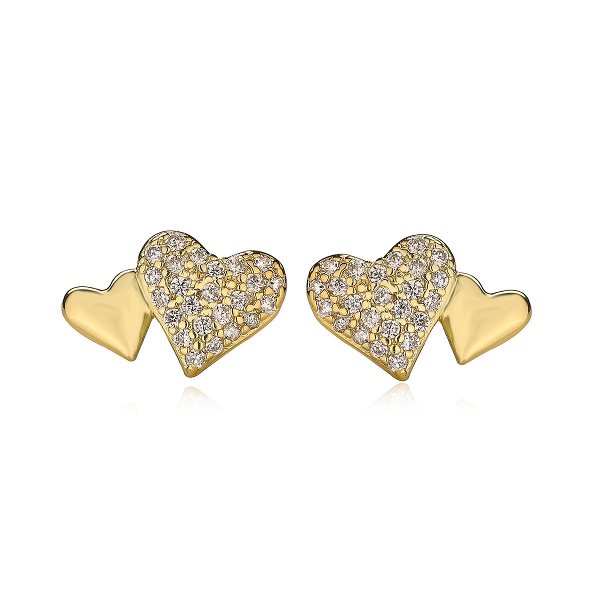 Minimalist Heart-Shaped Copper Earrings with 18K Gold Plating and Micro-Paved Zirconia for Women