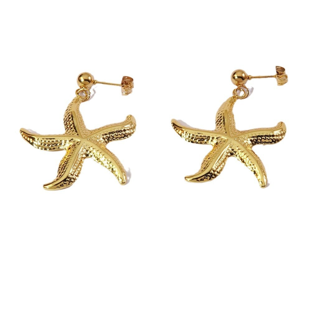 Sweet Streetwear Starfish Stainless Steel Plated Stud Earrings for Women