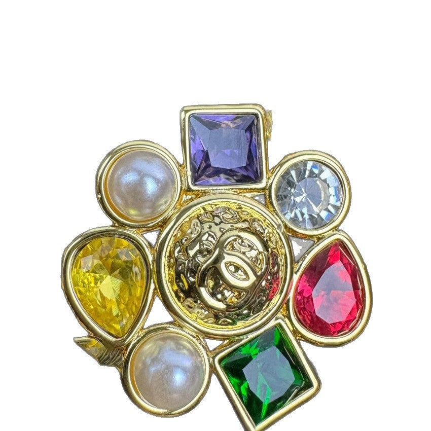 Vintage Elegant Letter Floral Gold Plated Brass Crystal Ring for Women