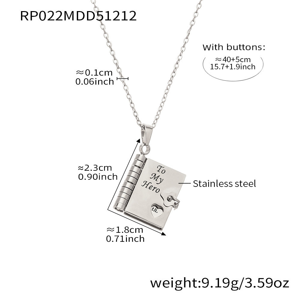 Minimalist 18K Gold Plated Geometric Book Pendant Stainless Steel Necklace for Women