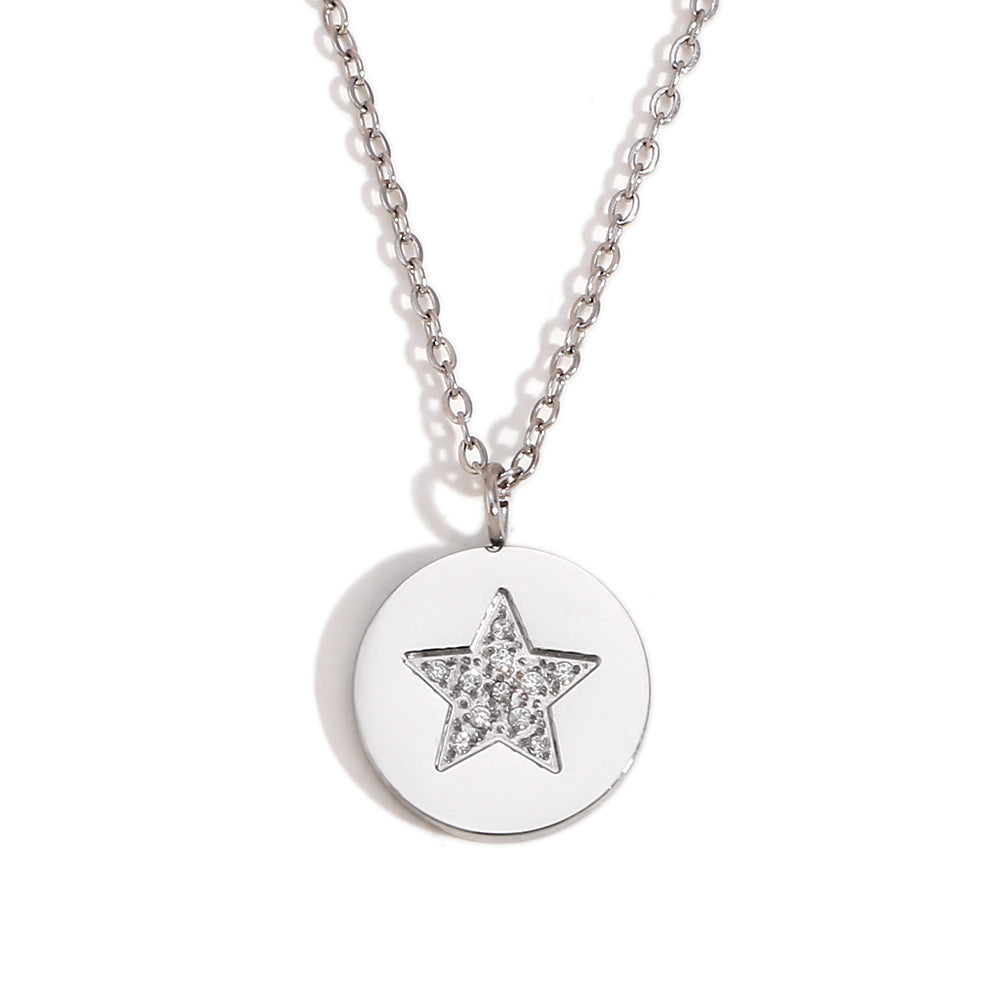 Collana con Pendente Geometrico Minimalista in Acciaio Inossidabile, Placcata in Oro 18K e Ciondolo a Stella con Strass per Donna