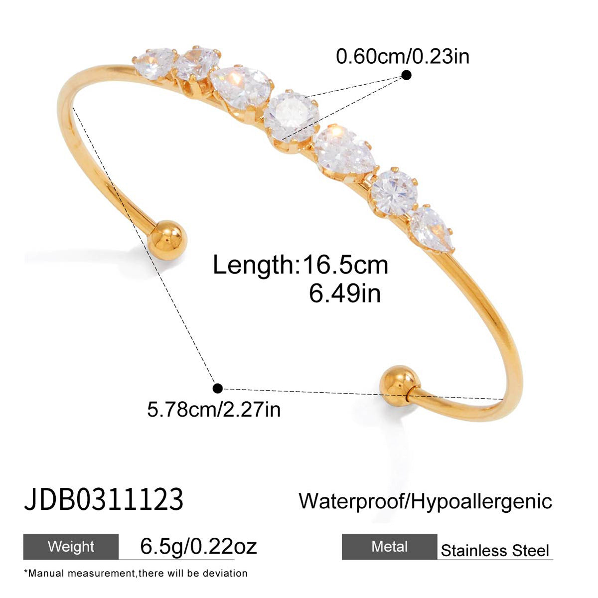 18K Gold Plated Stainless Steel Cubic Zirconia Bracelet