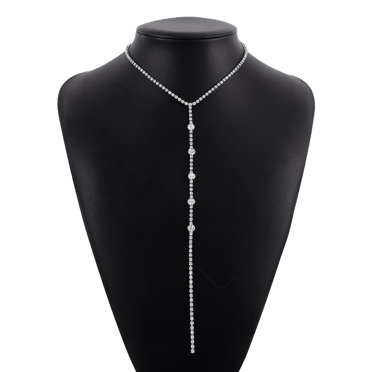 Collar en Y de diamantes de imitación geométricos, dulce y atrevido, con acabado chapado para mujer