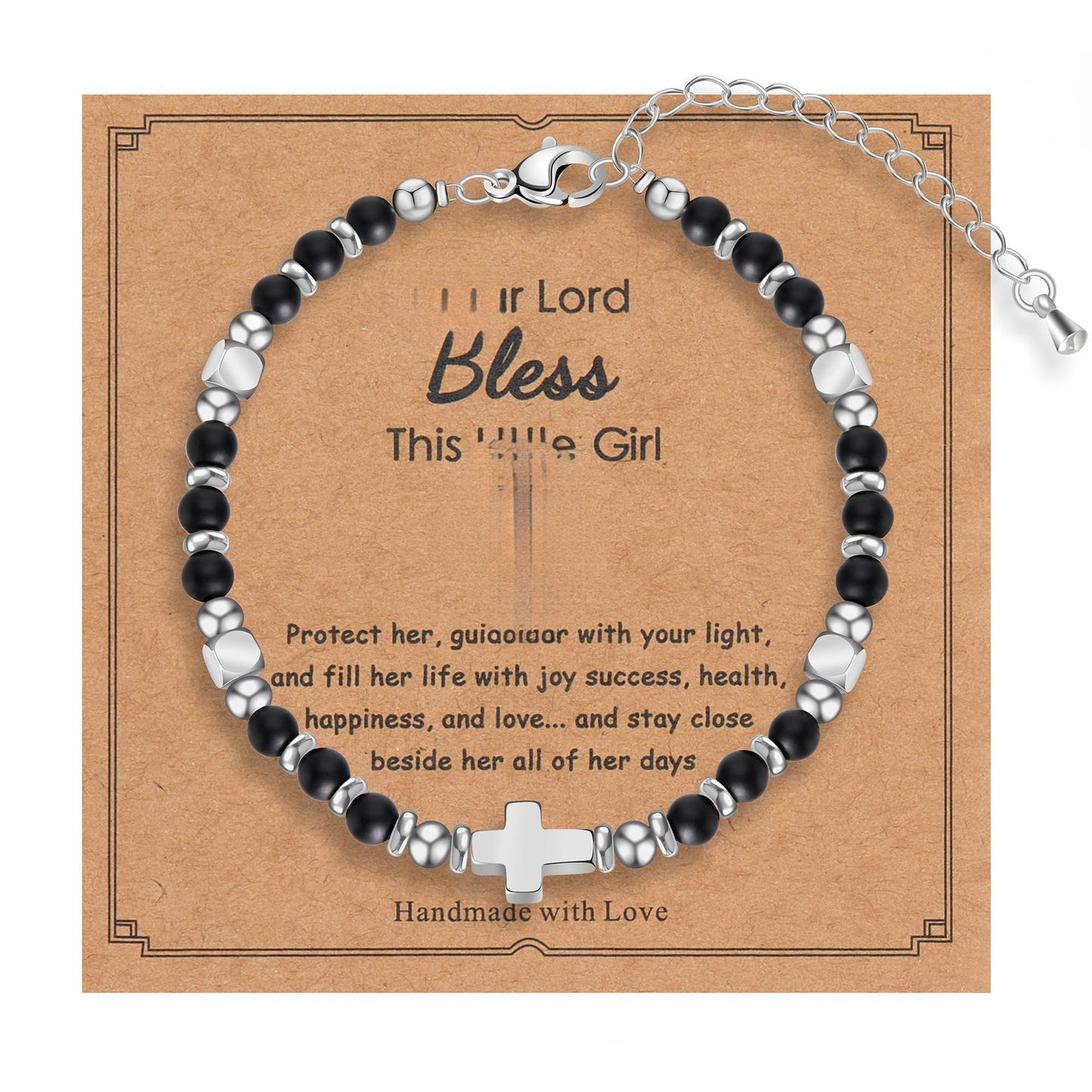 Minimalist Cross Stainless Steel Ball Chain Bracelet with Pink Crystal and Blue Turquoise for Women
