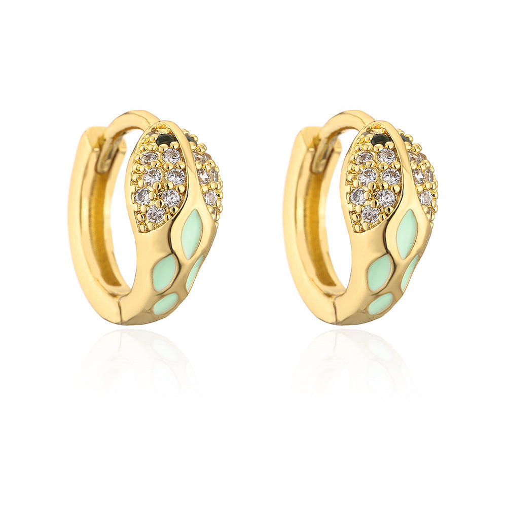 Orecchini a Cerchio Geometrici Rame Stile Vintage con Placcatura Oro 18K e Dettagli in Zirconia Smaltata