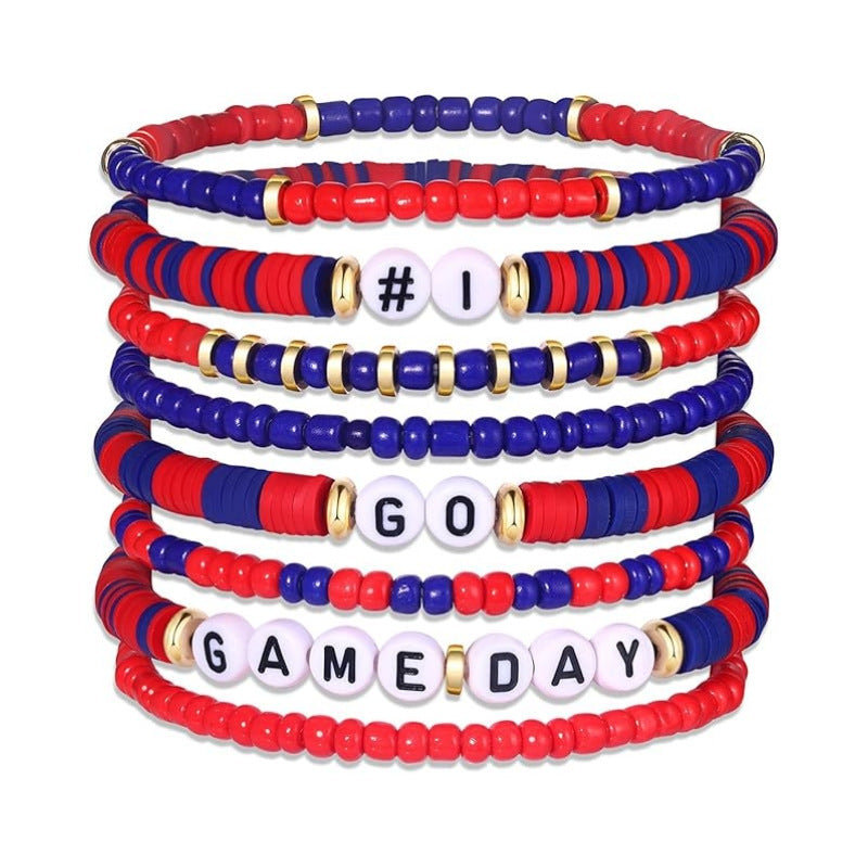 Sporty Casual Letter Number Resin Beaded Stretch Stackable Bracelet Unisex