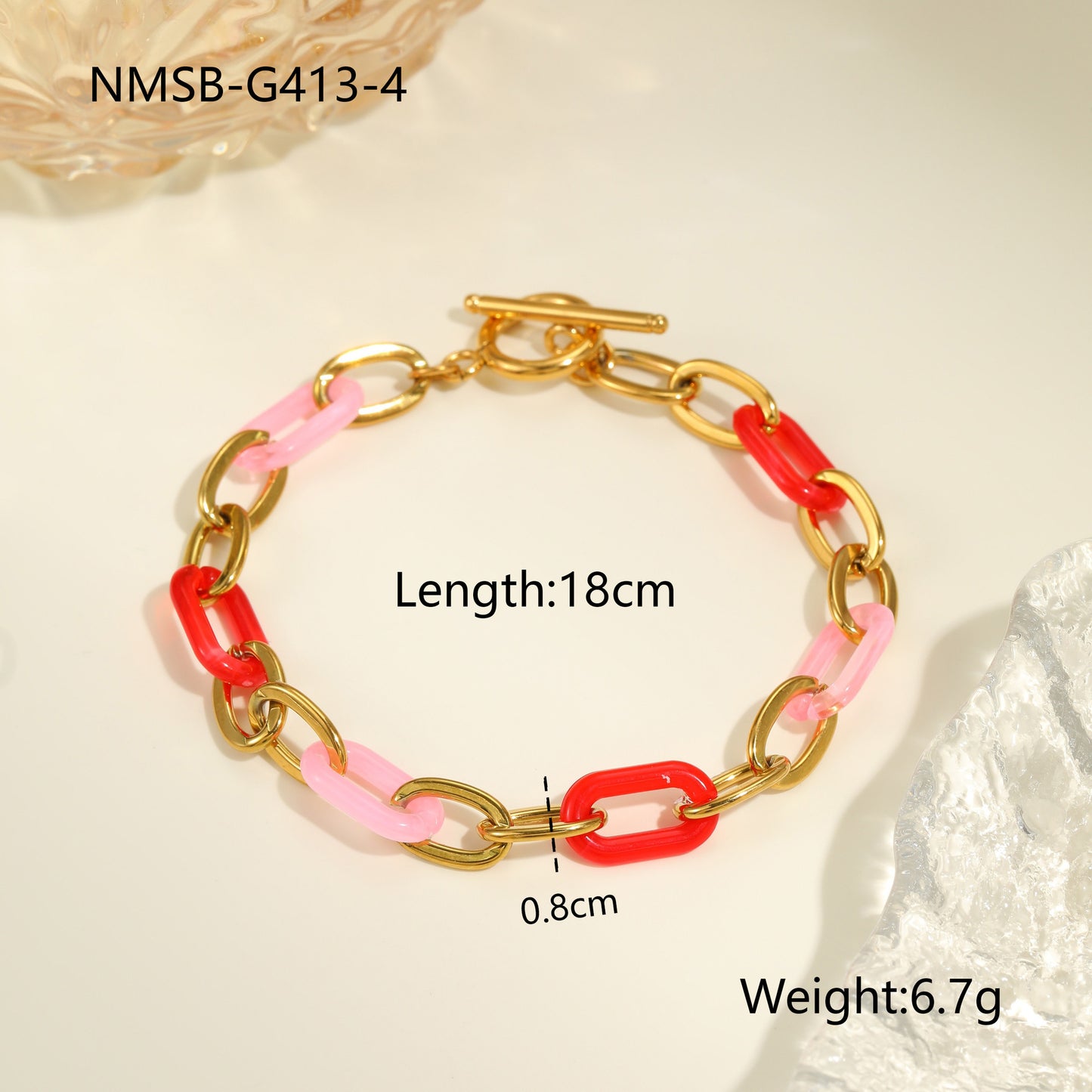 Collana da donna alla moda in acciaio inossidabile con elementi geometrici, inserti in resina e finitura placcata