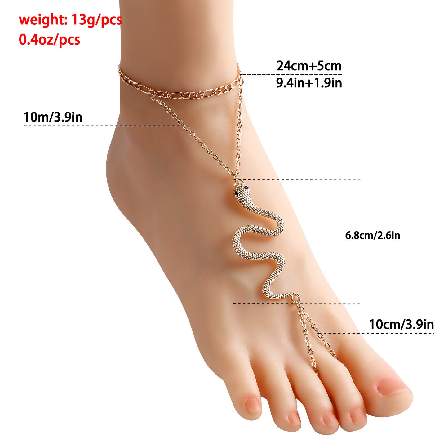 Gothic Snake-Shaped Alloy Anklet for Women with Geometric Design Ideal for Beach Vacation and Summer Travel