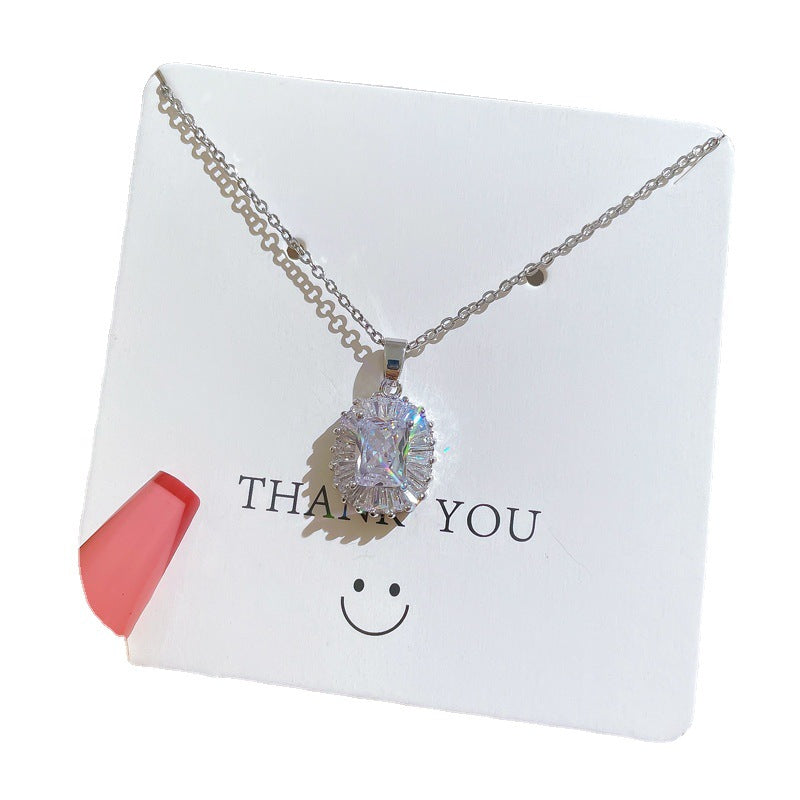 Geometric Minimalist Titanium Steel Necklace with Full Zircon Rhinestone Inlay for Women Clavicle Chain