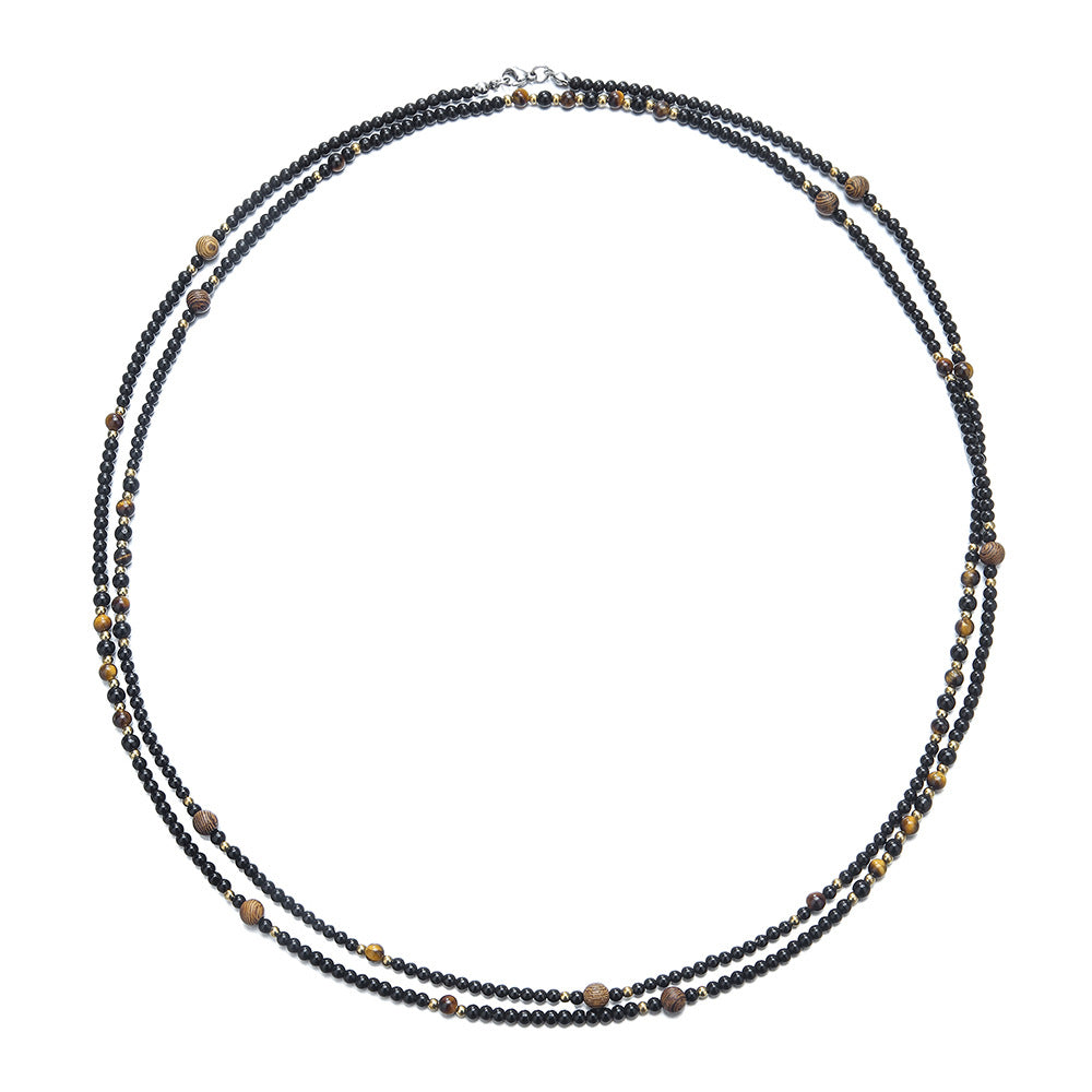 Exaggerated Minimalist Geometric Round Tiger's Eye Agate Beaded Titanium Steel Necklace for Men with Cable Chain
