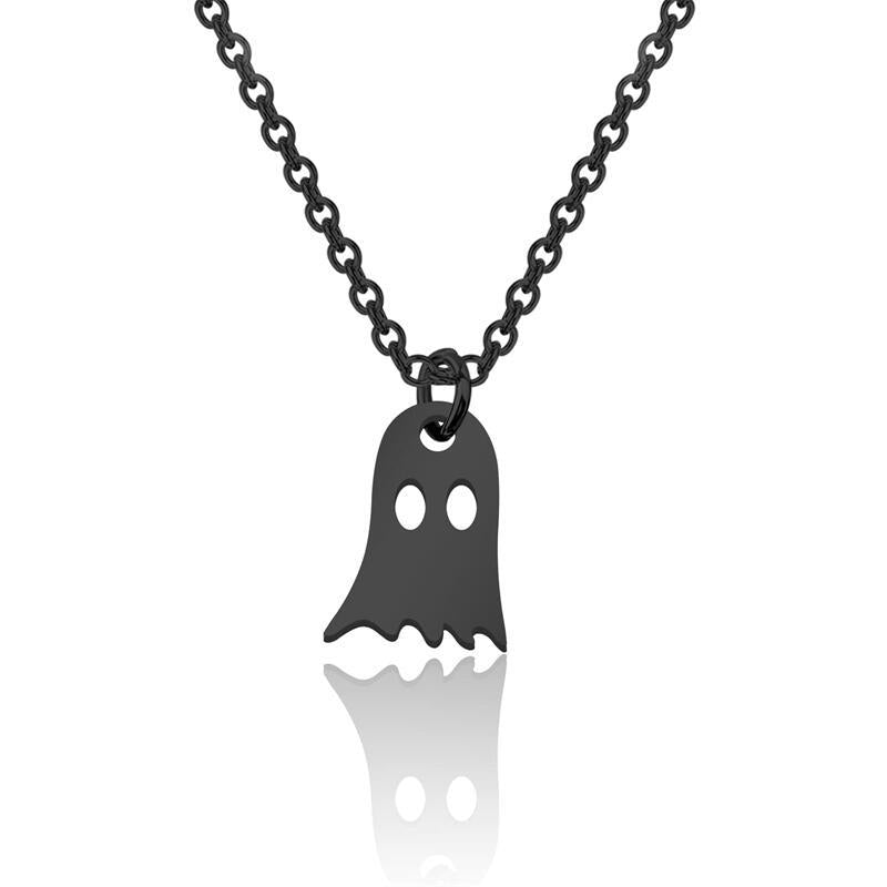 Collana con Ciondolo Fantasma di Halloween Scherzoso in Acciaio Inossidabile con Forma Geometrica e Finitura Galvanizzata, Unisex