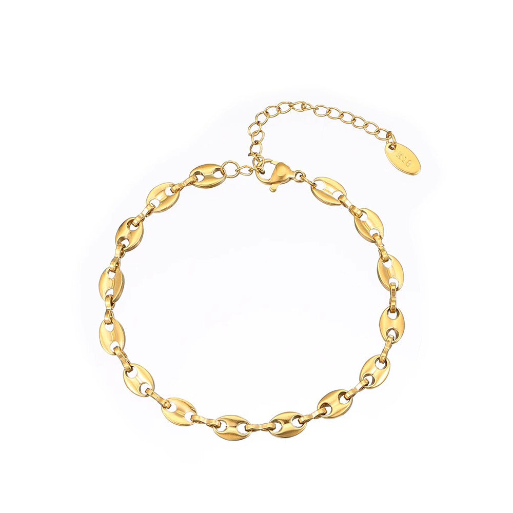 Bracciale da donna stile vintage con naso di maiale, in lega di rame, finitura galvanizzata, con accenti a foglia e petalo, stile streetwear minimalista