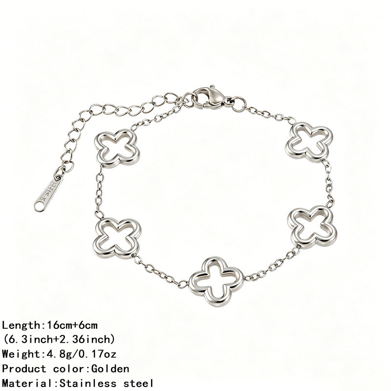 Conjunto de collar, pulsera y pendientes chapados en acero inoxidable con diseño floral hueco elegante de moda para mujer