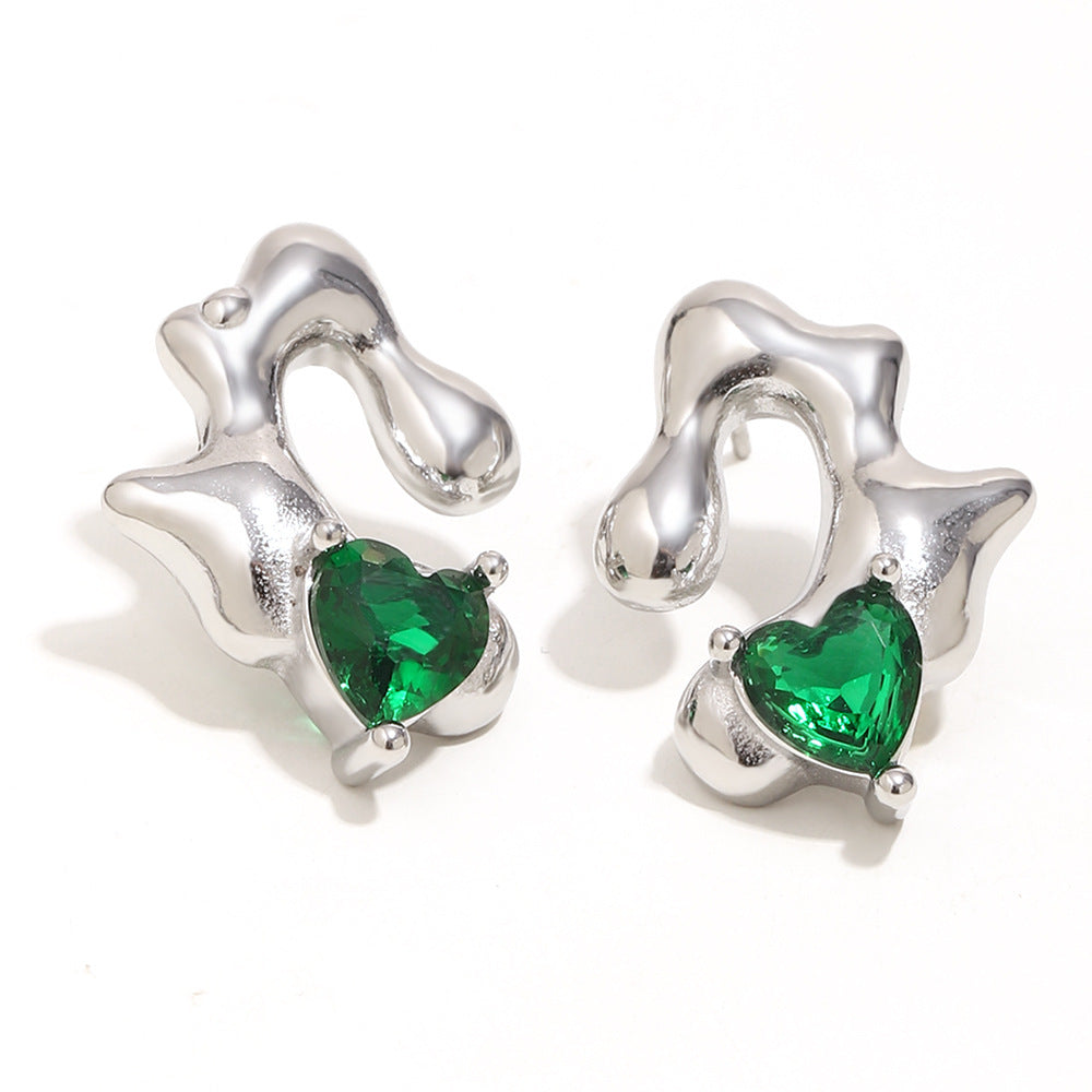 Irregular Heart-Shaped Stainless Steel Earrings with 18K Gold Plating for Women, Fashionable and Stylish Statement Jewelry