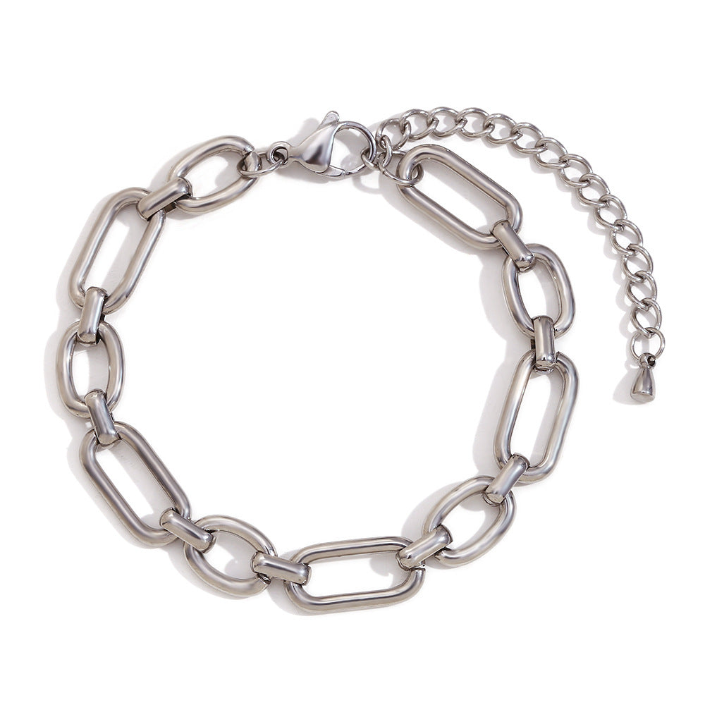 Minimalist Geometric Stainless Steel Plated 14K Gold Safety Pin Link Wide Bracelet for Women