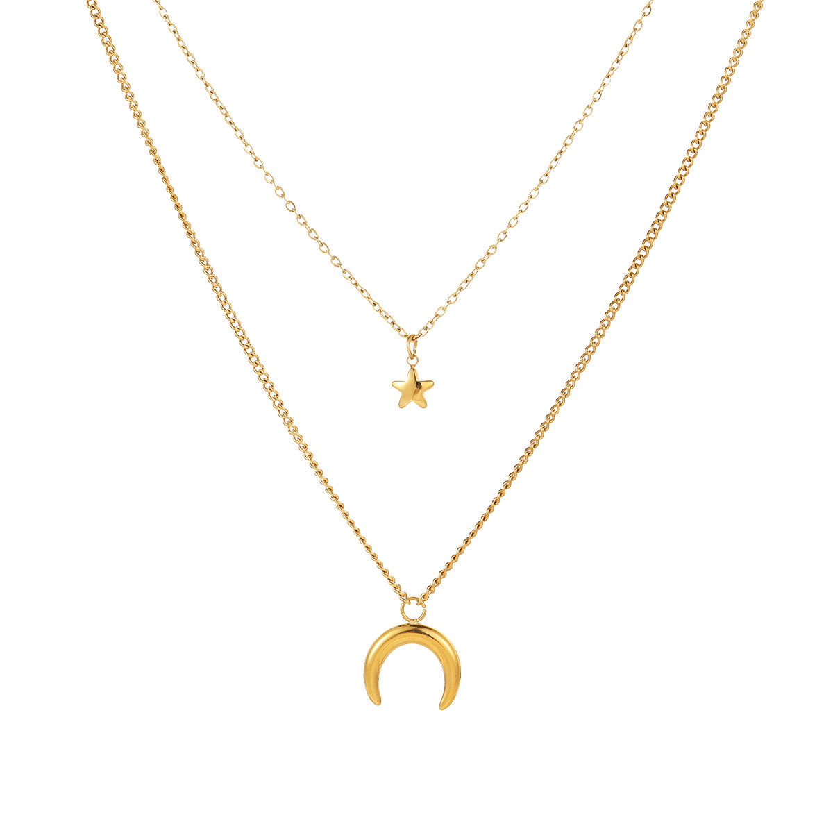 Collana a stella e luna in acciaio inossidabile placcato oro 18 carati da donna in stile vintage