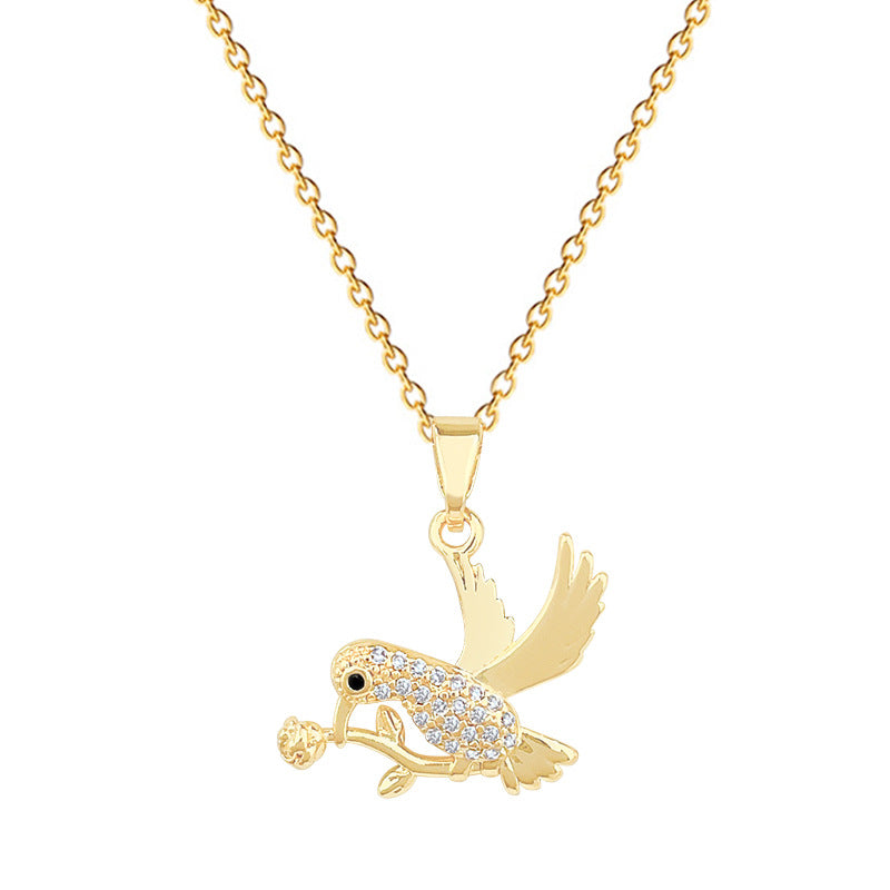 Sweet Elegant Geometric Swallow with Rose Gold Plated Titanium Steel Necklace Full Rhinestone Unisex Cable Chain