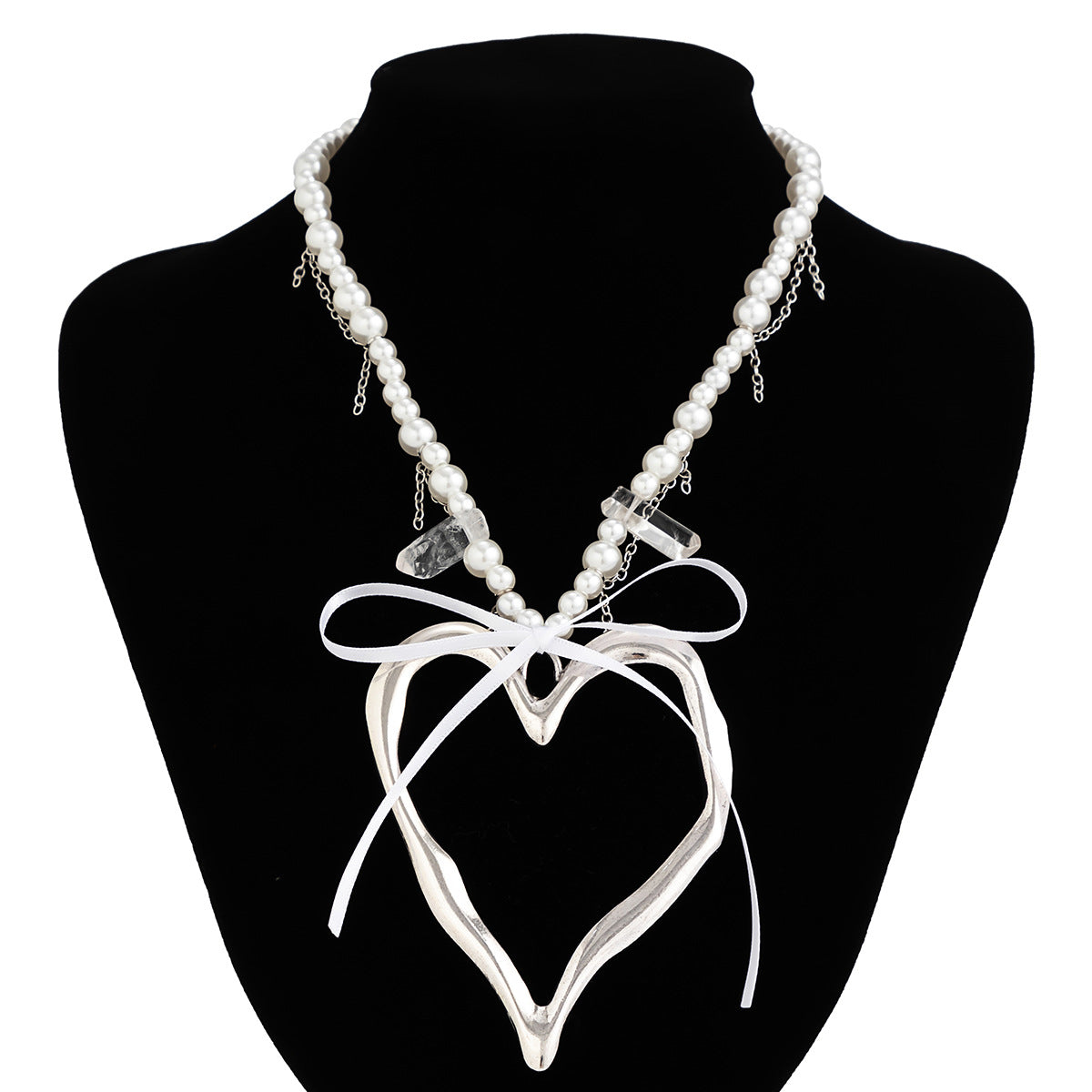Collana da donna con ciondolo a cuore e fiocco in lega galvanizzata stile Ins