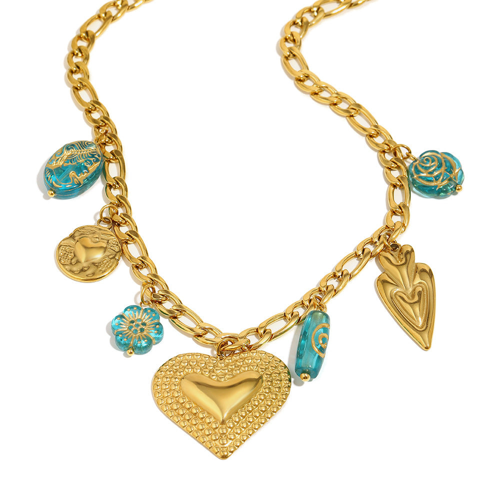 Minimalist Heart-Shaped Stainless Steel Plated 18K Gold Retro Polka Dot Pendant Necklace for Women