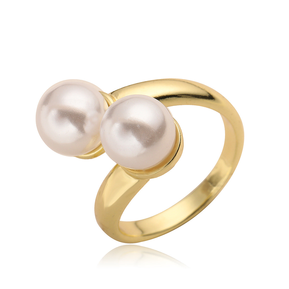 Anello aperto geometrico minimalista da donna in ottone placcato oro 18 carati con intarsio di perle