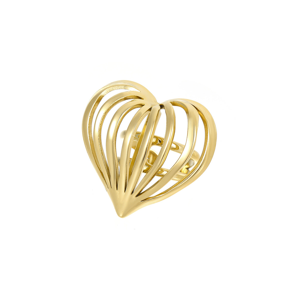 Anello da donna minimalista vintage in acciaio inossidabile placcato oro 18 carati con linea a cuore vuoto