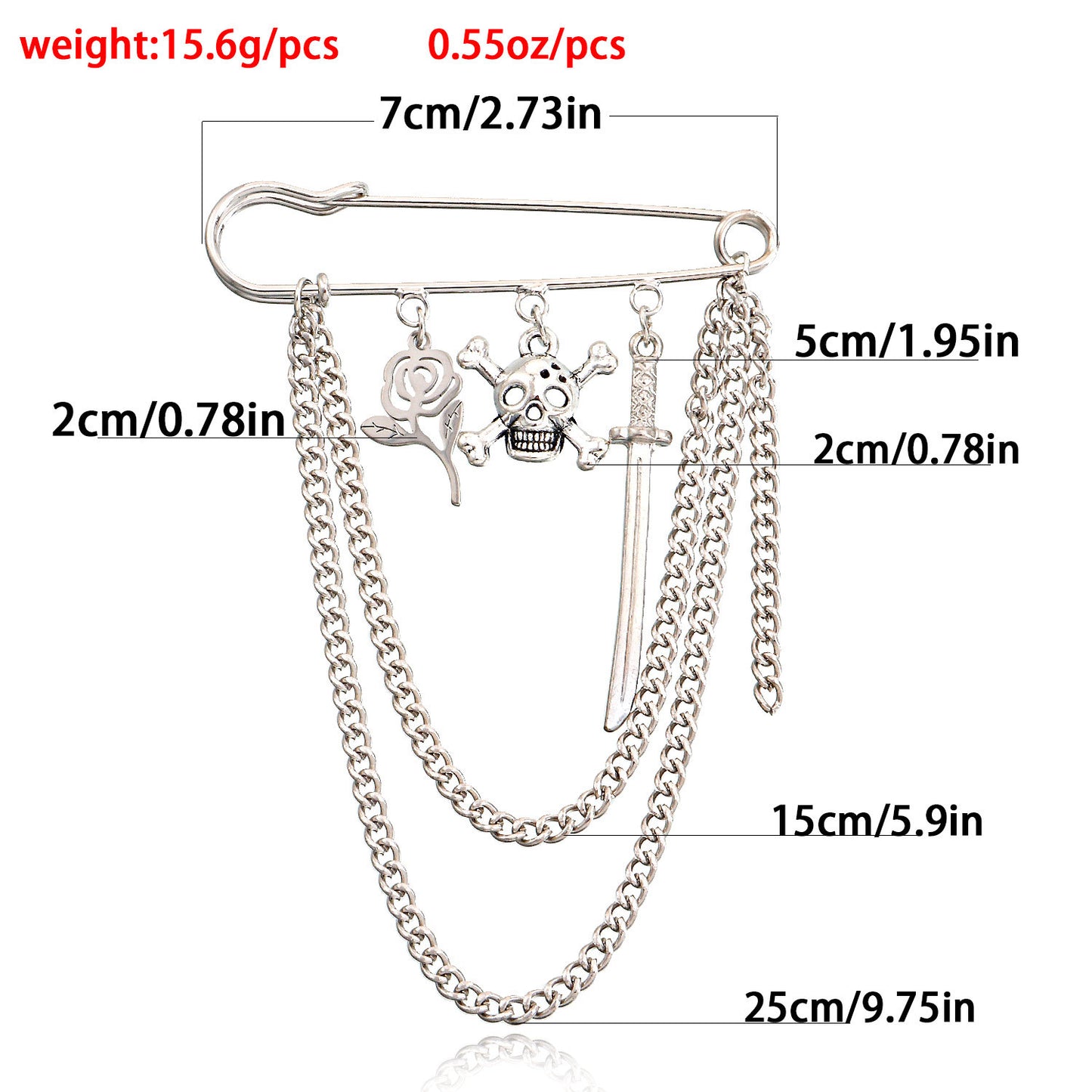 Geometric Skull Brooch for Women in Alloy with Plated Finish and Long Fringe Detail