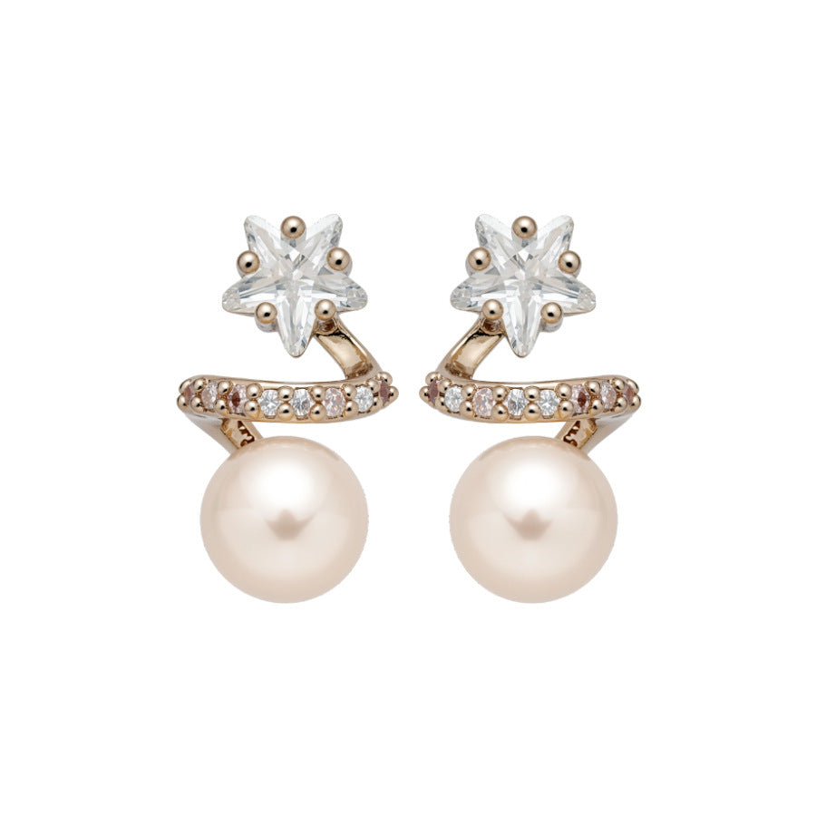 Orecchini a lobo da donna a forma di stella minimalisti ed eleganti con perle e intarsio in zircone