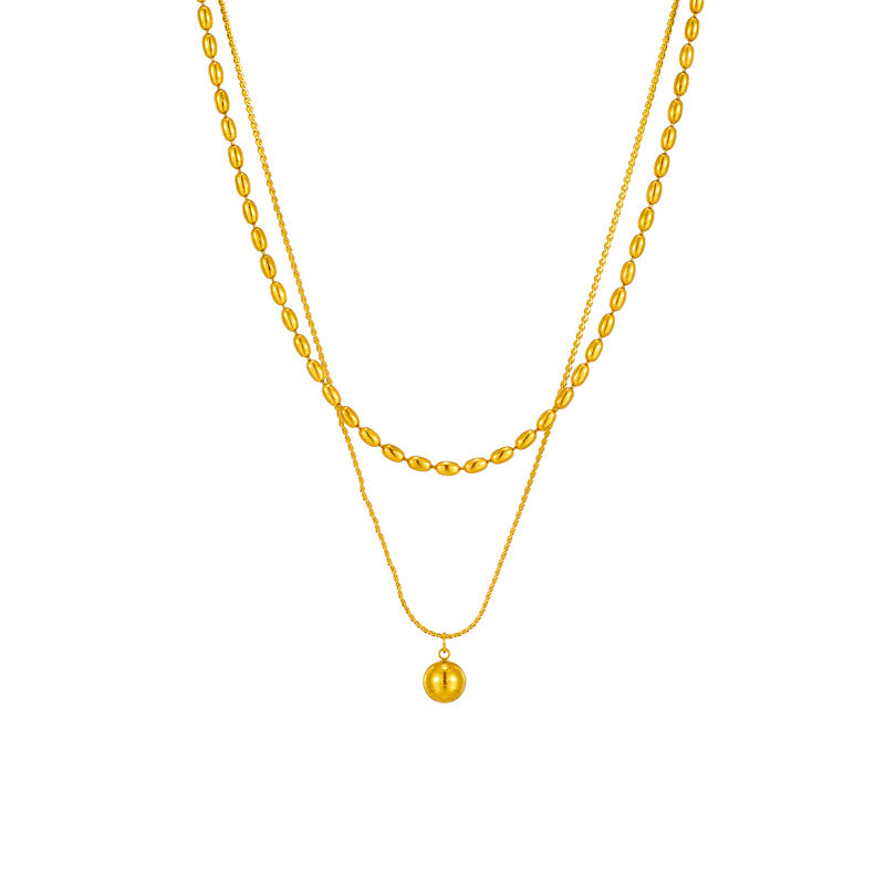 Collana da donna con ciondolo a sfera a doppio strato in acciaio inossidabile placcato geometrico minimalista