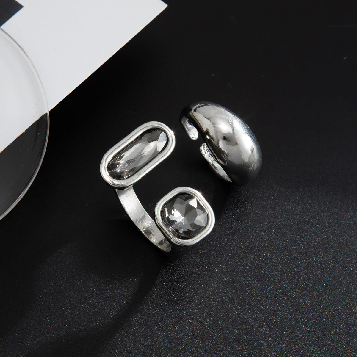 Minimalist Square Geometric Alloy Rhinestone Inlay Open Toe Ring for Women