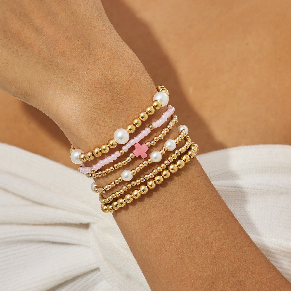 Minimalist Plated Acrylic Cross Charm Bracelet for Women
