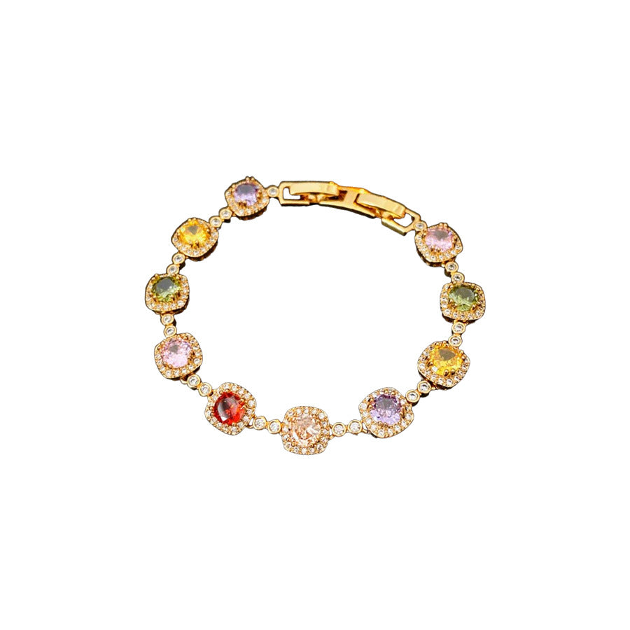 Vintage Square Geometric Brass Bracelet with Cubic Zirconia Inlay for Women