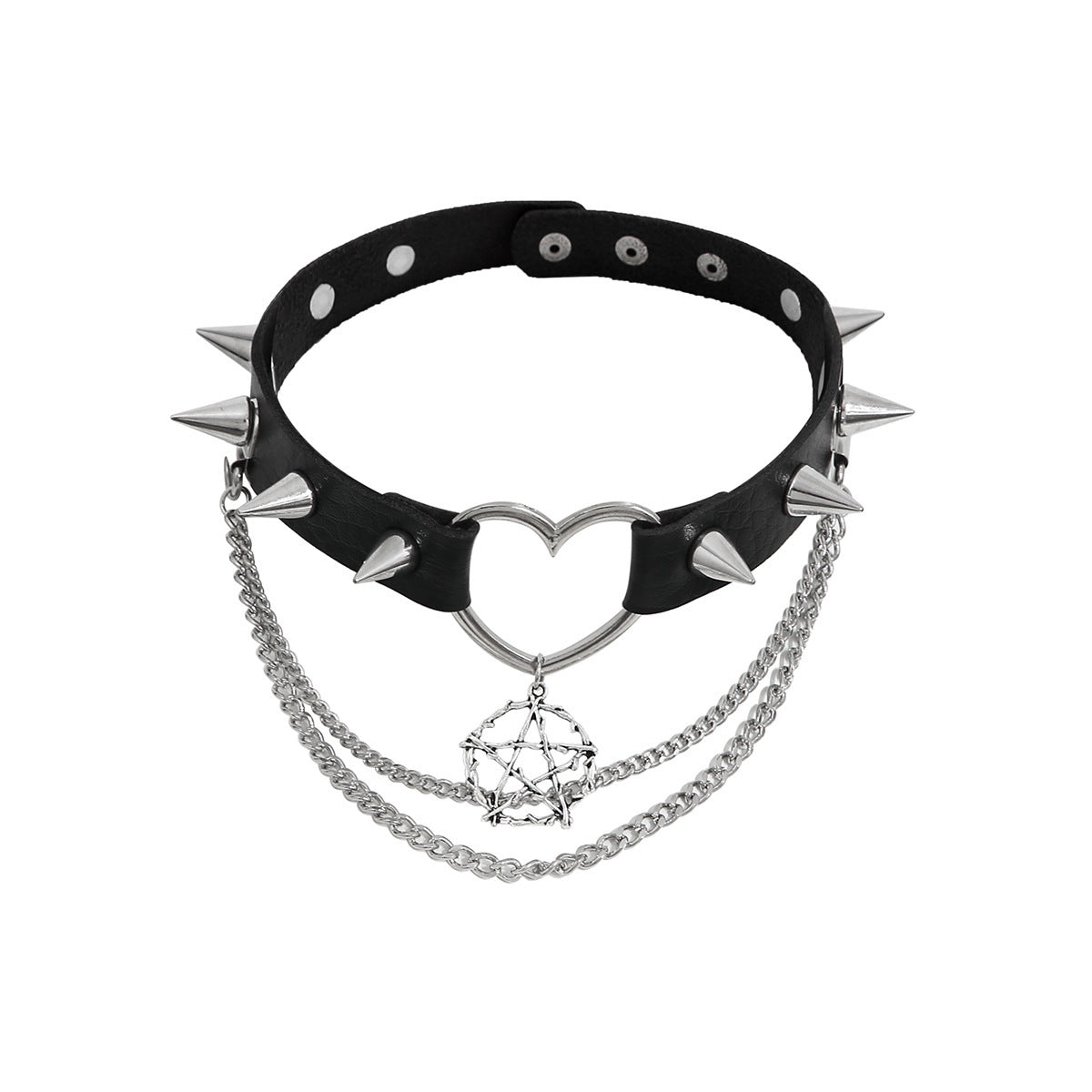 Minimalist Punk Alloy Heart Geometric Choker Necklace with Tassels and Chains for Women