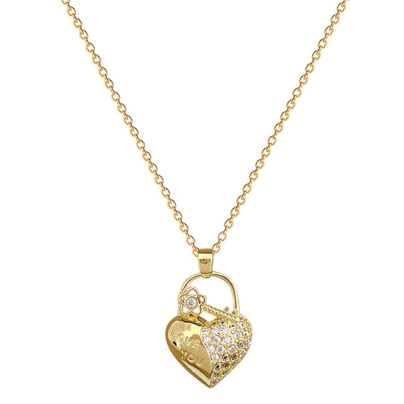 Elegante collana da donna con ciondolo a cuore floreale in strass e catena in acciaio al titanio con design geometrico