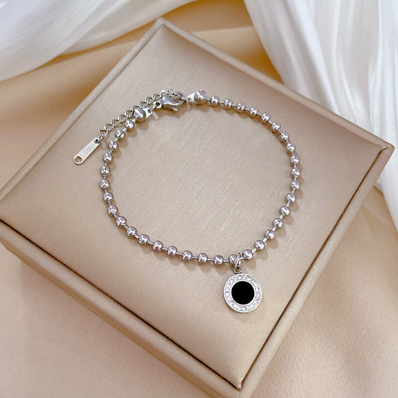 Vintage-Inspired Titanium Steel Beaded Bracelet for Women with Rhinestone Inlay, Korean-Inspired Aesthetic, Perfect for Gifting and Travel Souvenirs