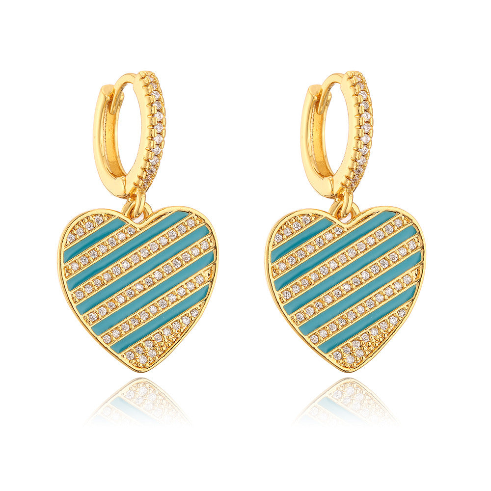 Orecchini a Cuore Minimalisti in Rame Placcati Oro 18K, con Finitura a Smalto e Zirconi Micro-Incastonati, da Donna