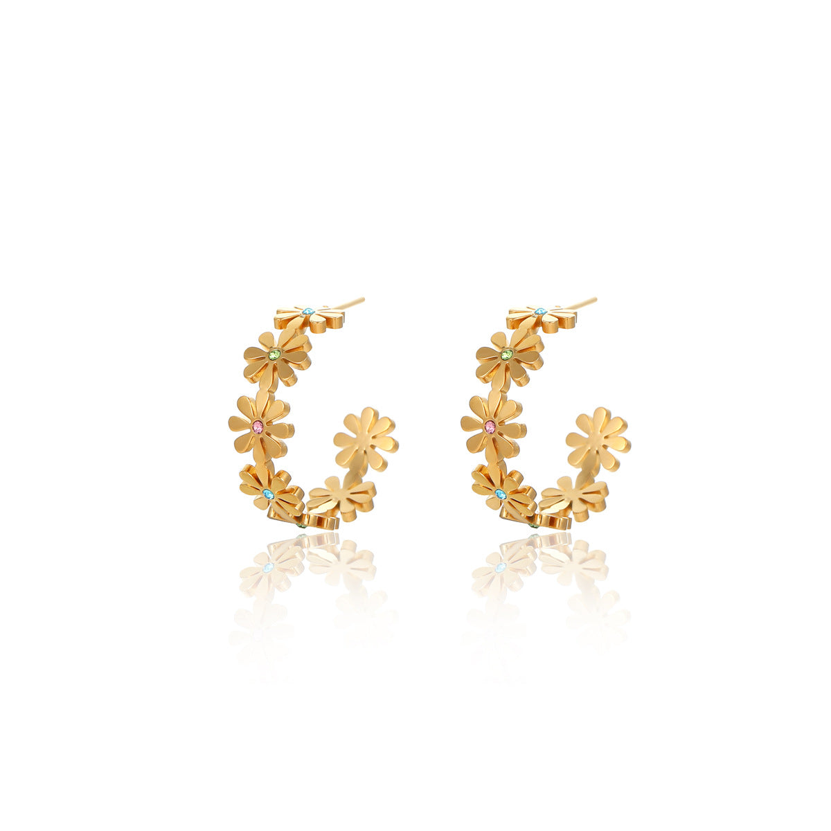 Orecchini da donna in acciaio inossidabile a forma di petalo in stile vintage con placcatura in oro 18 carati e intarsio in zirconi
