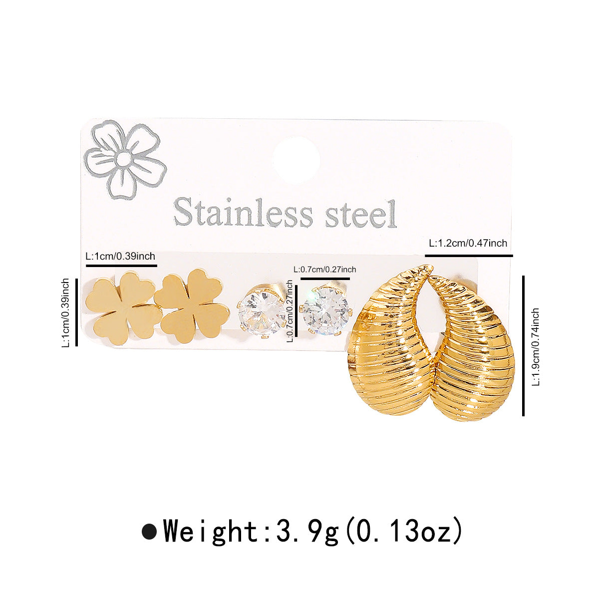 Orecchini a perno con strass bianchi geometrici a forma di cuore a farfalla, in acciaio inossidabile placcato oro 14K, minimalisti, da donna