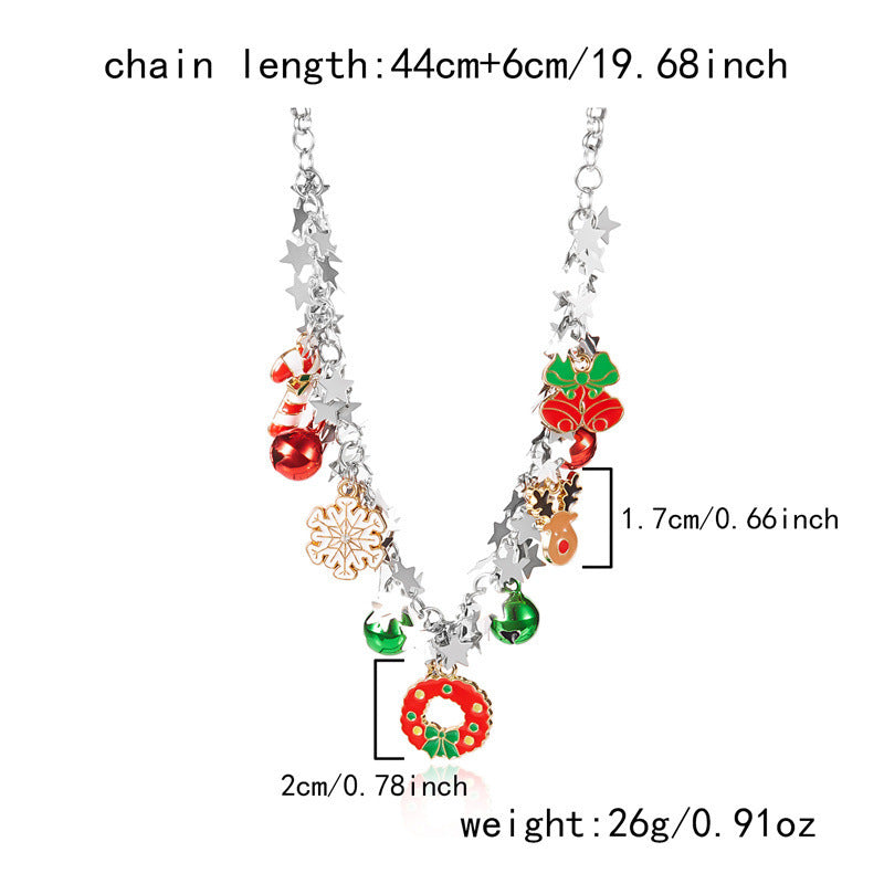 Collar temático navideño con dijes de copo de nieve y reno, colgante chapado en aleación de zinc para mujer, joyería festiva navideña