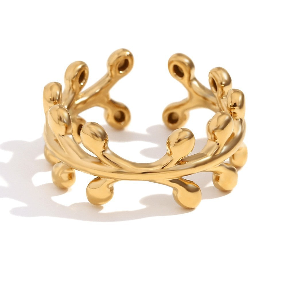 Vintage Floral Ring in Stainless Steel with 18K Gold Plating for Women