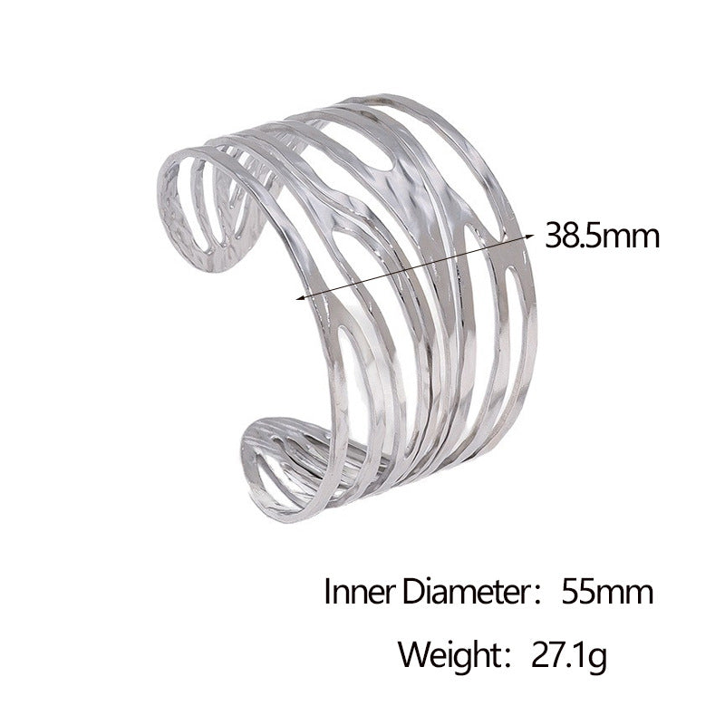 Minimalist Irregular Wide Stainless Steel Bracelet with Plated Finish for Women and Men