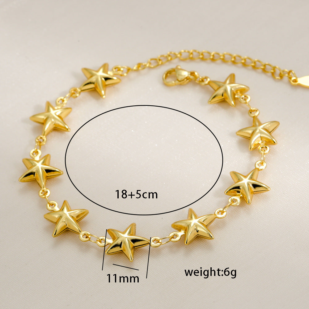 Bracciale a goccia in acciaio inossidabile cavo con conchiglia hip hop, forma a cuore geometrica a goccia d'acqua e accento a croce placcato oro