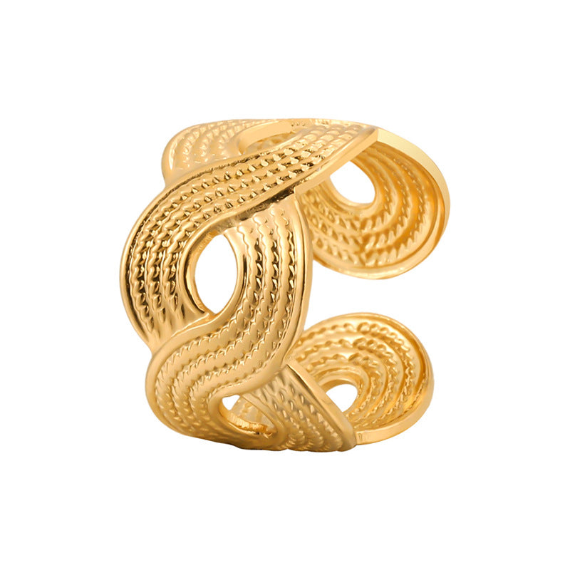 Minimalist Wave-Shaped Stainless Steel Adjustable Ring with Plated Finish for Men and Women