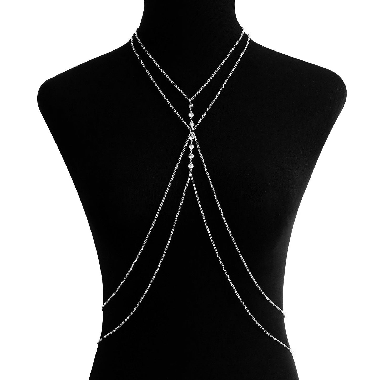 Punk Style Double-Layer Zirconia-Encrusted Bikini Body Chain for Women in Metal with Adjustable Length