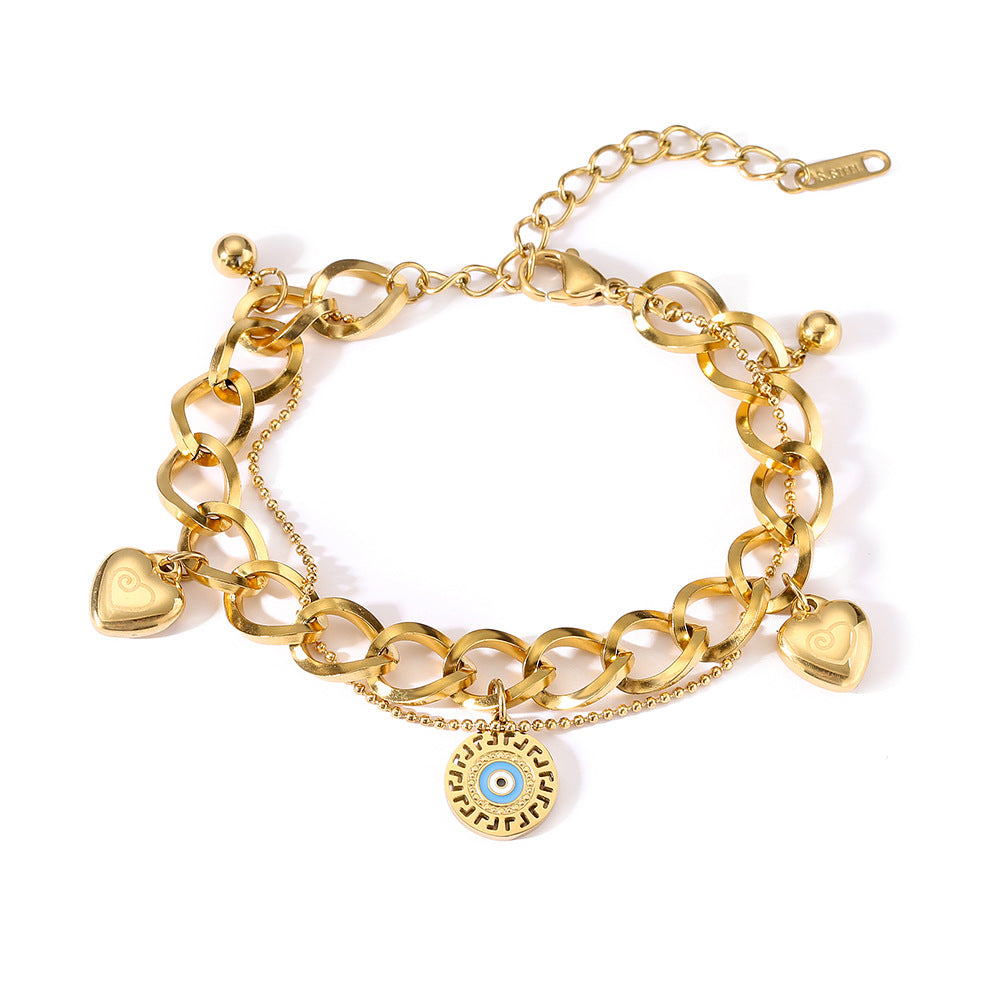 Geometric Demon Eye Titanium Steel Bracelet for Women with Gold Plating Hip Hop Style