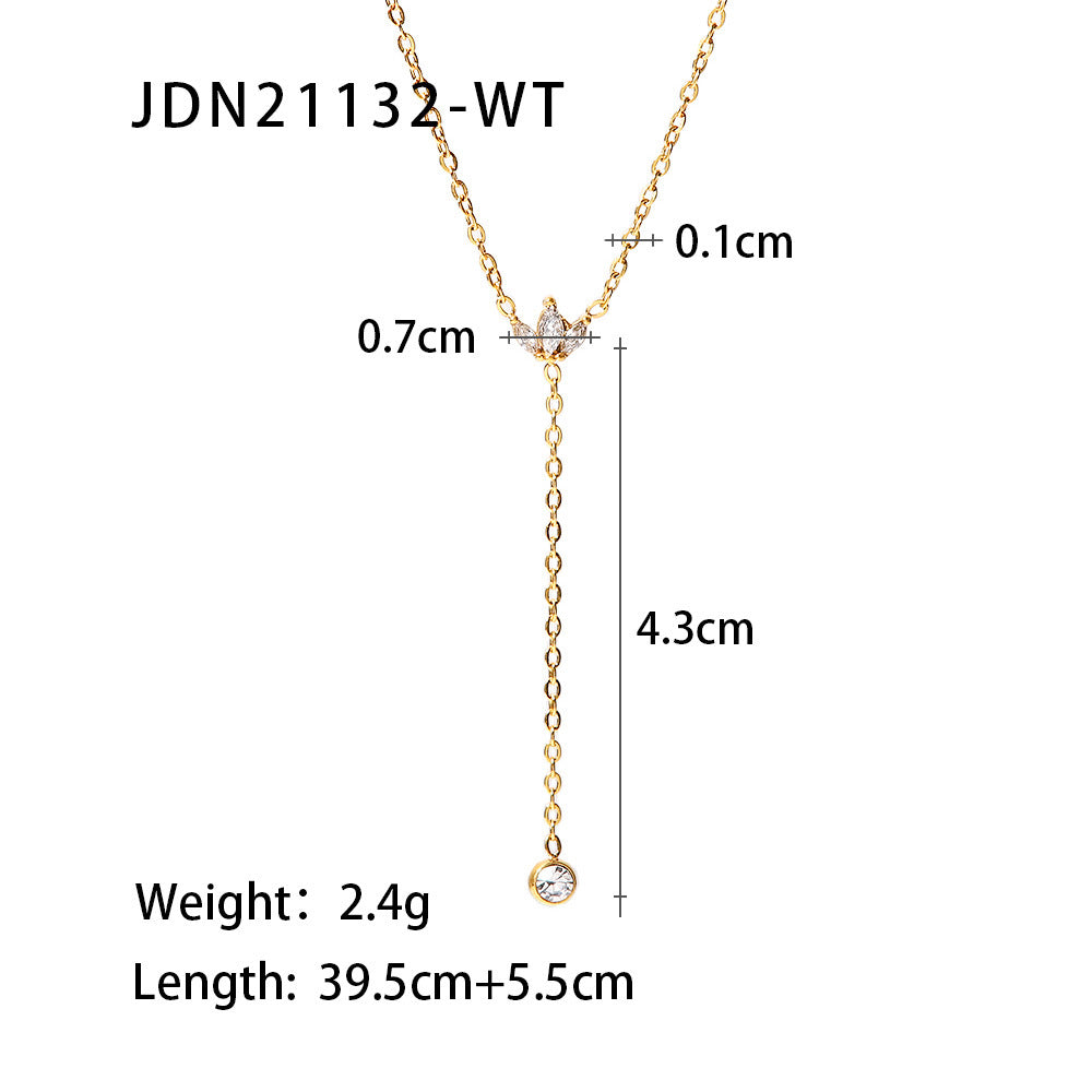 Collar floral geométrico de titanio chapado para mujer con detalles de pedrería, cadena de clavícula ligera, joyería de acero inoxidable