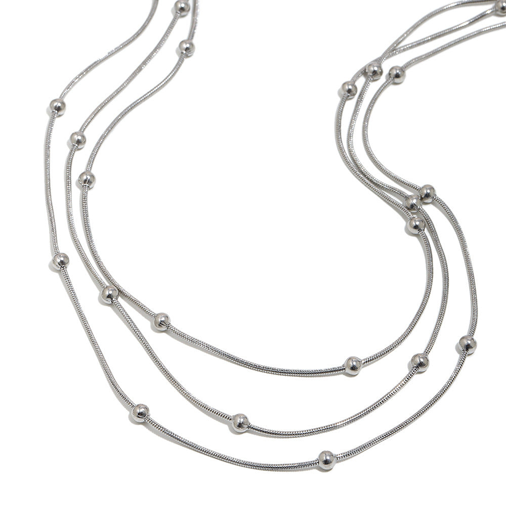 Minimalist Luxury 18K Gold Plated Geometric Stainless Steel Multi-Layer Snake Chain Beaded Necklace for Women