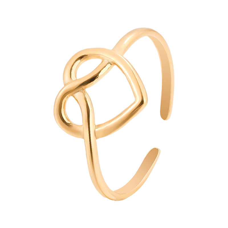 Sweet Minimalist Heart-Shaped Titanium Steel Open Ring for Women with Plated Finish