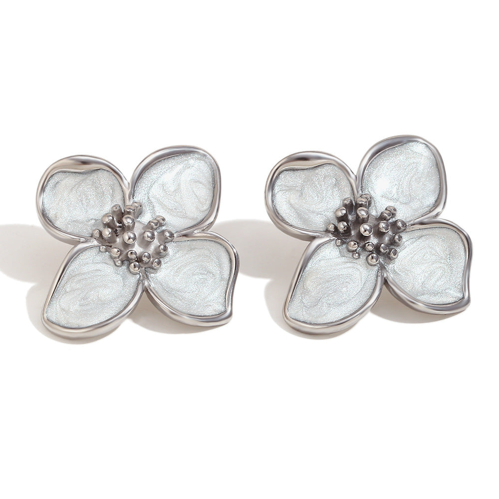 Orecchini in acciaio inossidabile floreali vintage con placcatura in oro 18 carati da donna